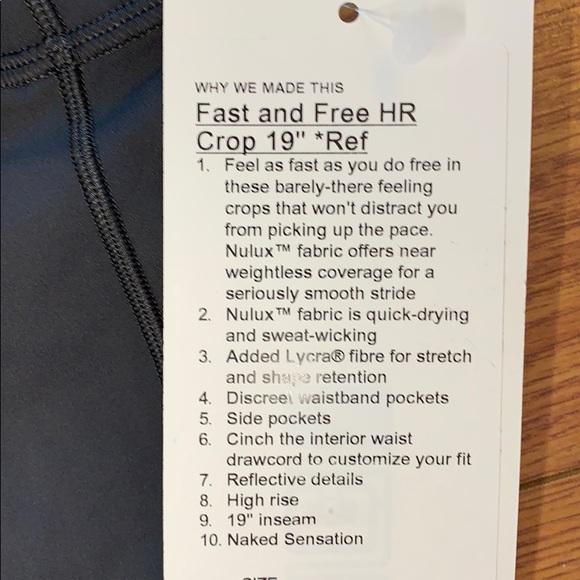 NWT lululemon Fast and Free Crop 19” - Picture 4 of 5